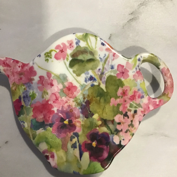 TEA BAG Holders Teapot Shape Floral Design Melamine Italy Lot of 3 - Picture 2 of 6